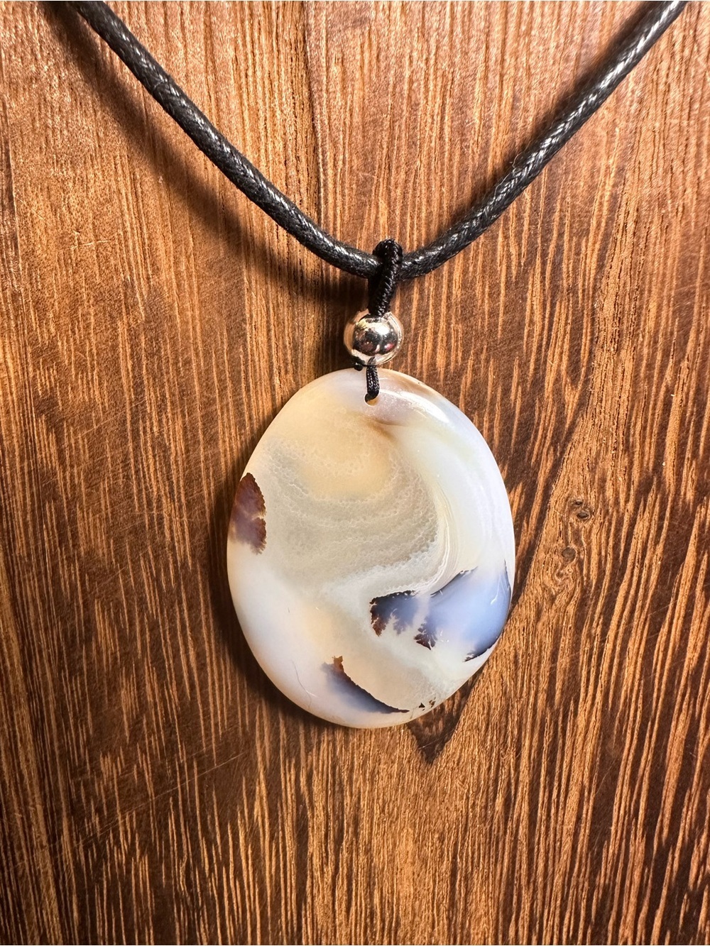 Handcrafted Dendritic Agate Pendant Necklace on Black Rope - Picture 3 of 15